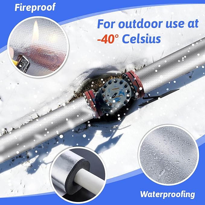 16 Pack Pipe Insulation Foam Tube, 3/4'' Self Adhesive Pre Slit Foam Pipe Covers Polyethylene with Aluminum Foil for Spigot, Winter Outside Pipes, Sprinkler, Water Heater Pipes Freeze Protection