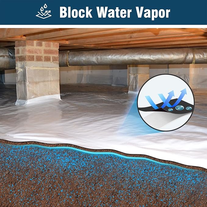 Crawl Space Vapor Barrier, 14 Mil Vapor Barrier, 10'x50', Plastic Drop Cloth Covering for Crawlspace Encapsulation, Thick Plastic Sheeting, Black and White Panda Film