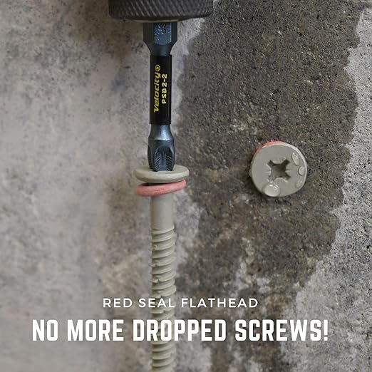 Velocity 2 1/4 Concrete Screws (Flat Head, 1/4") - Includes 12 High-Performance Cement Screws for Concrete with RedSeal Moisture Barrier, 1 PSD ACR Drive Bit and 1 Carbide Concrete Drill Bit
