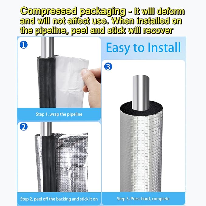 1 " ID Pipe Insulation Foam Tube Self Adhesive 16 " L Peel and Stick Pipe Insulation Foam Wrap Aluminum Foil Pipe Covers for Spigot, Winter Outside Pipes, Sprinkler 20 PC