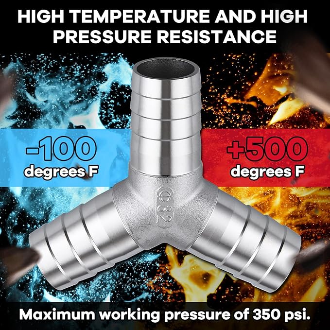 304 Stainless Steel 5/8" Barb x 5/8" Barb 3 Way Tee Y Shape Joint Splicer Mender Fitting Union for Water, Fuel, Air - 2PCS