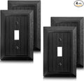 Black Light Switch Cover Plate, Modern Decorative Outlet Covers Wall Plates, Classic Retro Wood Grain Design Style (Mid-Size 1-Gang Single Toggle 4 Pack)