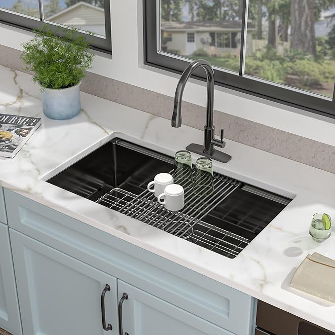 36 Undermount Kitchen Sink Black - Fulorni 36"x19" Kitchen Sink Ledge Workstation Gunmetal Black NANO-PVD 16 Gauge 304 Stainless Steel Under Counter Large Single Bowl Basin