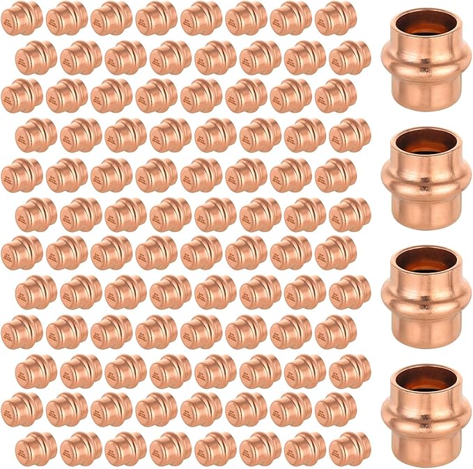 100-Pack GUOFIS Copper Press End Cap, 1/2" x 1/2" Plug Fittings for Copper Tube Connection with Stop(PRESS020-100Pack)