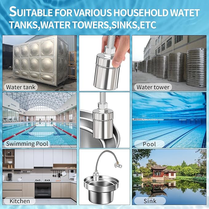 2PCS 304 Stainless Steel Float Valve,Water Tank Float Valve,1/2 to 3/4 Inch Automatic Water Level Control, No Pump Needed for Water Tanks,Livestock Troughs（Top/Side Entry）