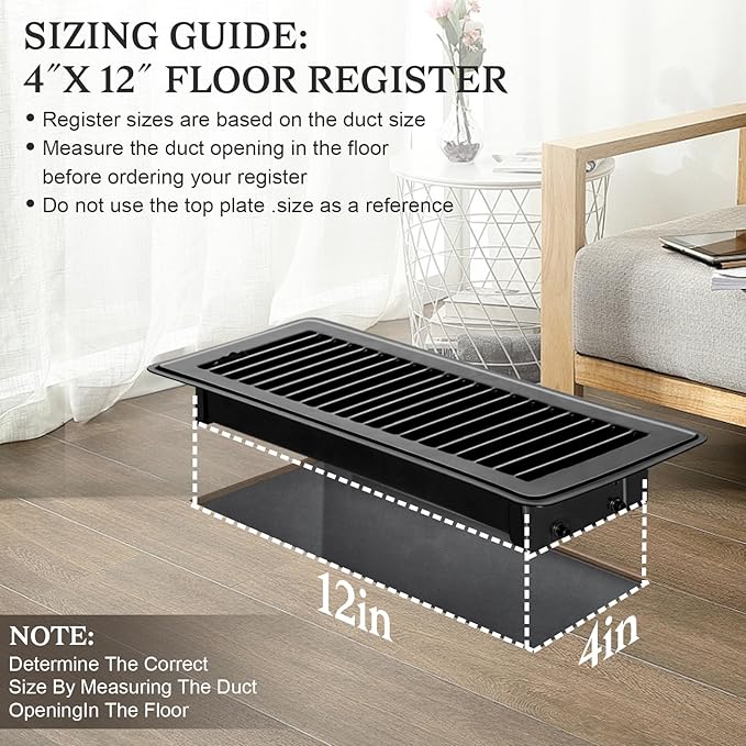 8 PCS Floor Vents Floor Registers 4x12 inch, Heavy Duty Metal Heat Air Vent Covers 4 X 12 with Rust Proof Finish for Home Office Wall Floor Registers Grilles & Vents (8, Black, 4x12 Inches)