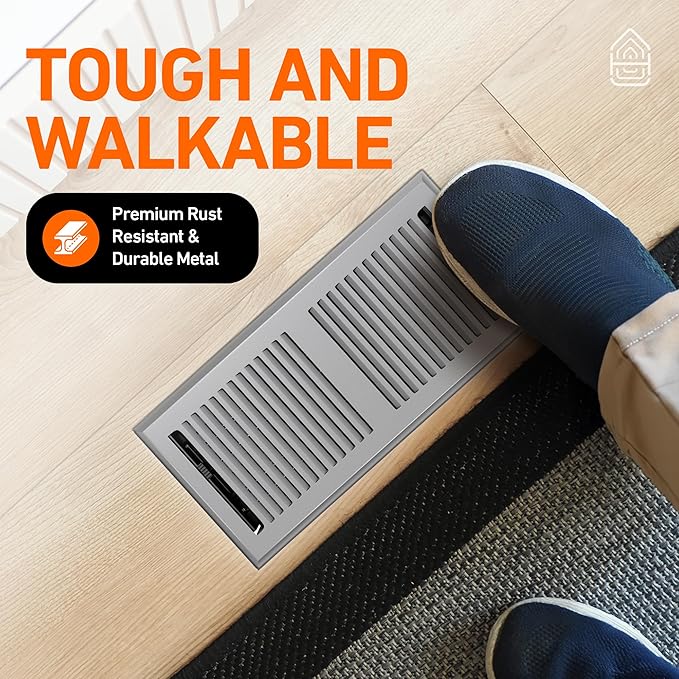 4X12 Floor Vent Covers Floor Register with Mesh Cover Trap, Heat and Air, Walkable Metal Floor Register for HVAC Duct, Contemporary, Light Grey