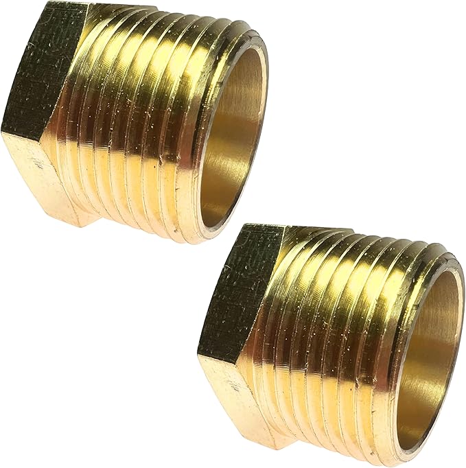 2pcs 3/4" NPT Male x 3/8" NPT Female Brass Reducer Hex Bushing Threaded Fitting Adapter by CX WONDERLAND