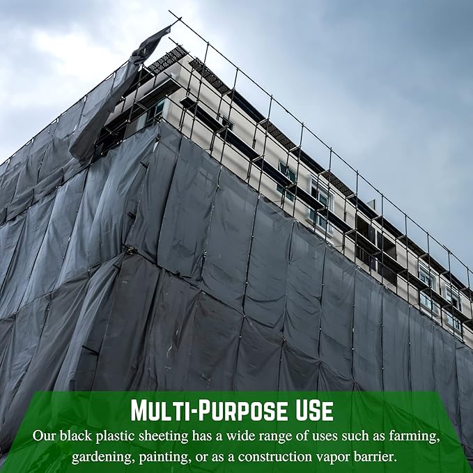 Farm Plastic Supply - Black Plastic Sheeting - 10 mil - (10' x 100') - Black Plastic Tarp, Polyethylene Vapor Barrier Plastic Sheeting, Painters Tarp, Roll of Heavy Duty Plastic
