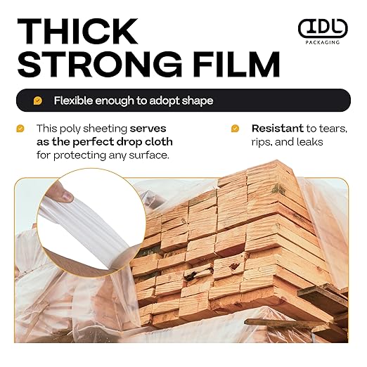 Plastic Sheeting 4 mil, 6' x 50' (300 sq. ft.) - Thick Semi-Clear Plastic Sheeting for Construction & Painting - Thick Plastic Sheeting for Drop Cloth - Heavy Duty LDPE Film Roll by IDL Packaging