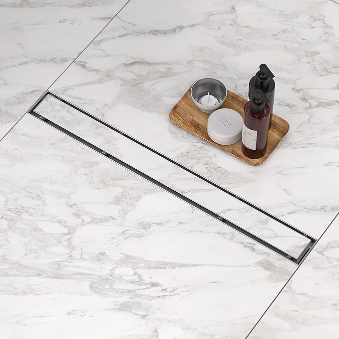 Linear Shower Drain.30 Inch Shower Trench Drain with 2-in-1 Flat Cover & Inser Cover,304 Stainless Rectangle Steel Shower Floor Drain with Hair Strainer and Leveling Feet (Brushed Nickel, 30 in)