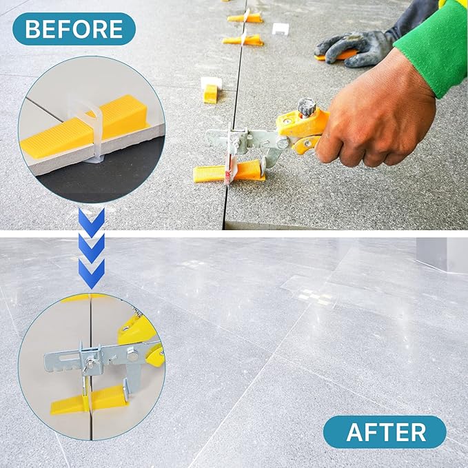 Upgraded Tile Leveling System 1/32" Kit - 1500 Spacers, 300 Reusable Wedges & Floor Tile Pliers for Bathroom, Living Room Tile Installation(300+1500, 1/32)