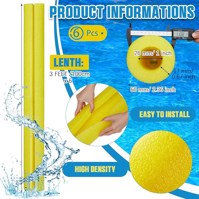 Hanaive Yellow 6 Pcs 40 x 2. 4 x 1 Inch Pipe Insulation Foam Tube Pre Slit Clamp Foam Noodles for Padding Jumbo Pool Noodles Large Tube for Swimming Floating Craft Projects Padding Bumper