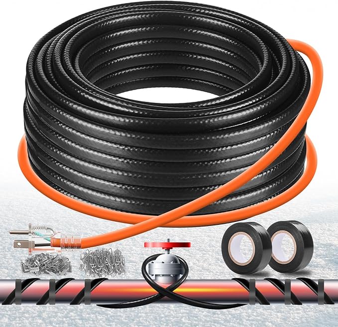 3FT-160FT Heat Tape for Water Pipes,Heating Cable for Pipe Freeze Protection,Water Pipe Insulation/Roof Snow De-Icing,Deicing Heating Cable,with Mounting Buckle (80FT)