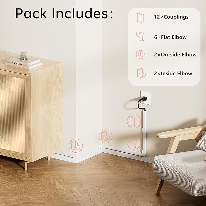 Yecaye Medium Cord Hider, Wire Covers for 2-3 Cords on Wall, Paintable Cable Raceway, Cord Hider Kit, Max for 3 Small Cords for Home and Office, W0.94in H0.55in