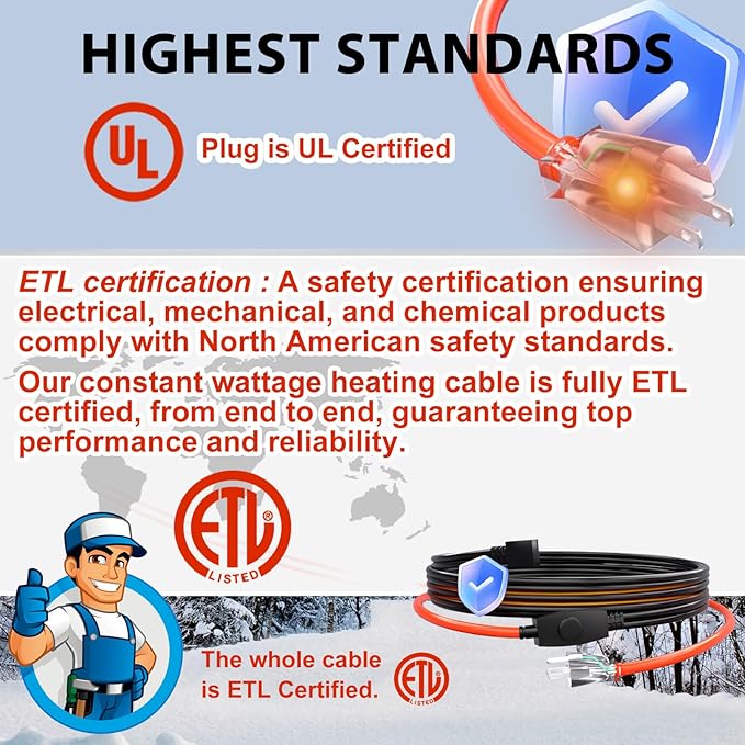 HEATIT Heat Tape Electric Heating Cable Automatic Heat Tape Pipe Freeze Protected Heated Cable 12 Feet