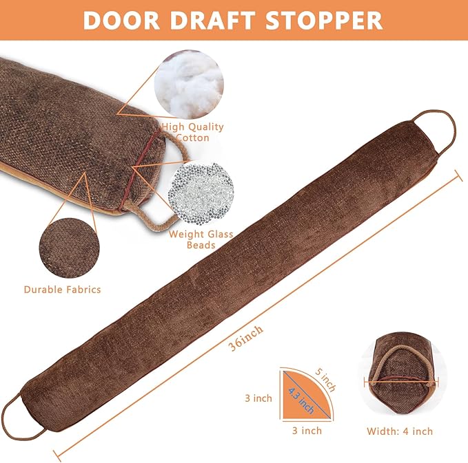 Triangle Under Door Draft Stopper Noise Blocker 36 Inches for Door Bottom Air Seal Insulation and Soundproof, Heavy Duty Weather Guard Snake Stripping, Brown