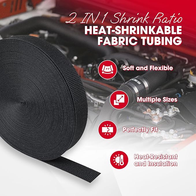 2 in 1 Heat Shrink Braided Sleeving Fabric Tubing-Ideal fit Irregular Shape Hose/Cable/Wire (3/8"(10mm), 45FT)