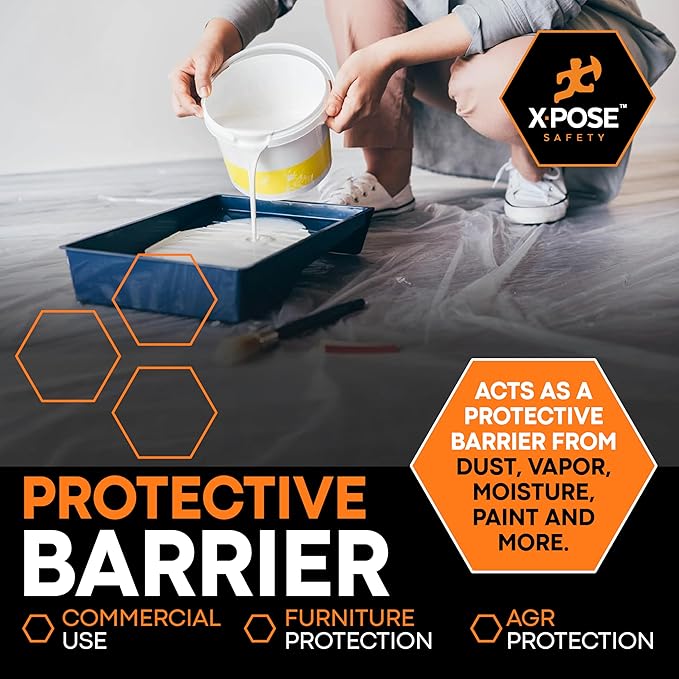 Xpose Safety Clear Plastic Sheeting – 20' x 100' Roll – Heavy Duty 5.2 Mil Poly Sheet – Waterproof, Dustproof, Vapor Barrier – for Construction, Painting, Industrial Use