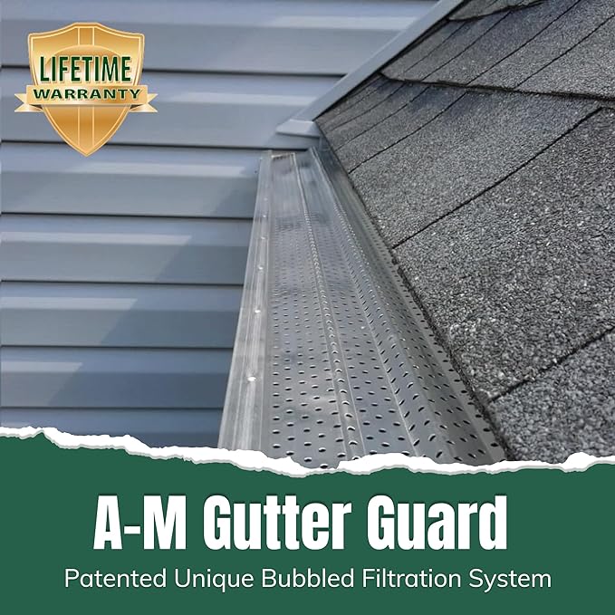 A-M Gutter Guard – Premium Heavy-Duty Aluminum Leaf & Debris Protection, Lifetime Quality (5 Inch - 31 Feet, Mill Finish) - DIY Easy - Made in The USA