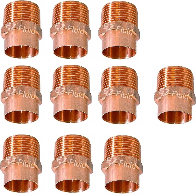 (10pcs) EZ-FLUID Plumbing 1/2" C X MIP LF Copper Male NPT Adapter Pressure Copper Fittings,Sweat Solder Connection for Residential,Commercial Tube Pipe