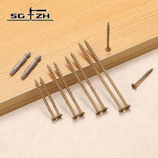 #10 x 2-1/2" Deck Screws (159Pcs) 2lb. Carbon Steel, Yellow, Flat Head, Rust Resistant epoxy Coated, with T25 Star Bit