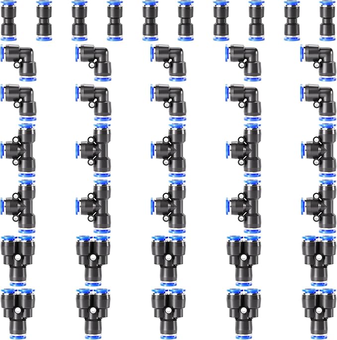 TAILONZ PNEUMATIC 5/32 Inch od Push to Connect Fittings Pneumatic Fittings Kit 10 Spliters+10 Elbows+10 tee+10 Straight (40 pcs)