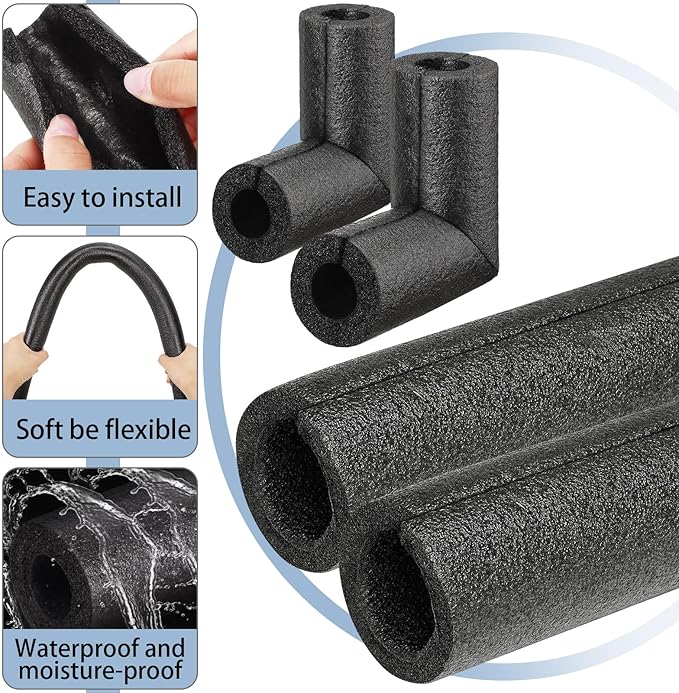 24 Pack Elbow Pipe Insulation Foam Tube Outdoor Wrap Black Pipe Covers Elbow Insulation Tubing Water Foam Covers for Outdoor Winter Irrigation, Sprinkler (3/4 Inch)