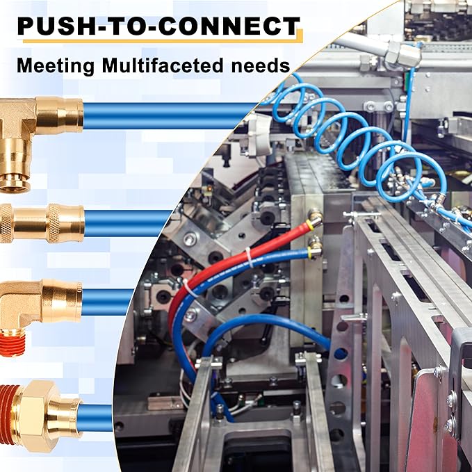 Siptenk 1/2 DOT Air Line Fittings 5PCS, Brass Straight Union 1/2" OD Air Brake Line Fittings Quick Push to Connect Fittings for Truck Trailers Industry Air System