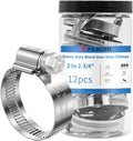 12PCS Heavy Duty Hose Clamps Stainless Steel 304, 2" Hose Clamp to 2-3/4" Hose Clamp (50-70mm) Adjustable Worm Gear Drive Hose Clamps,Reusable Pipe Clamp for Automotive, Garden and Industry