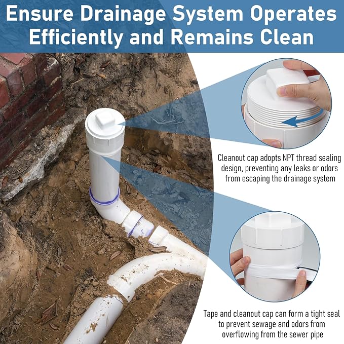 6“ PVC Sewer Cleanout Adapter with Plug - Efficient Drainage Solution for Piping Systems, PVC DWV Flush Sewer Cleanout Cap for Drainage Piping System