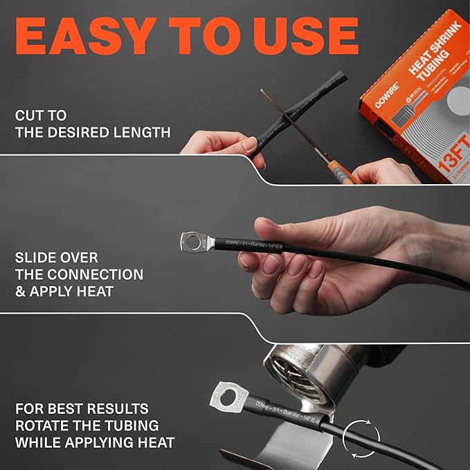 Heat Shrink Tubing 3/8" - Adhesive Lined - 3:1 Ratio - Waterproof Marine Grade Shrink Tube - Wire Shrink Wrap Tubing - Black - 13 Feet