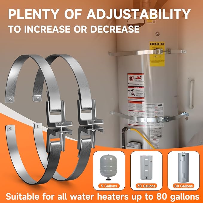 4 Sets Universal Water Heater Earthquake Strap Kit, Expansion Tank Mounting Bracket, Water Heater Stand for up to 80gallon Water Tank with Install Accessory- Stainless Steel Straps
