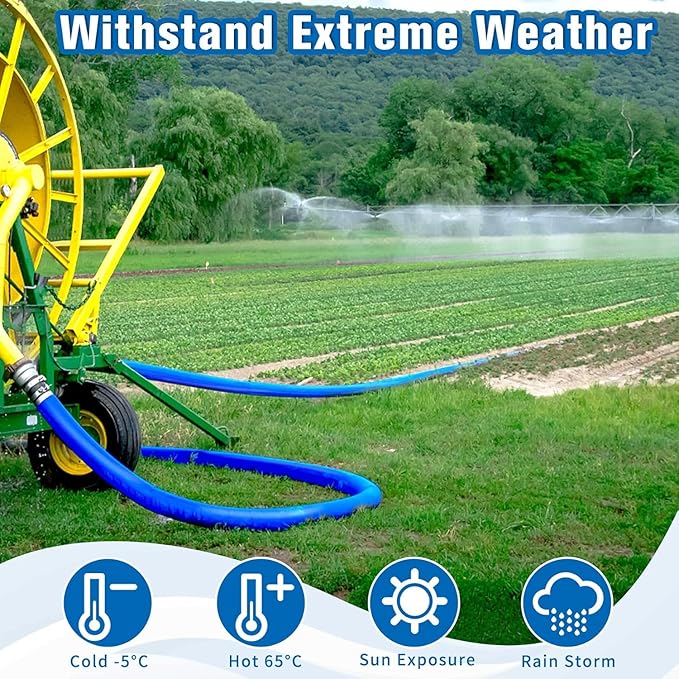 MYFAMIREA 2.5 IN x 30 FT Pool Backwash Hose Heavy Duty Drain Discharge Double PVC Layflat Hose with 2 Clamps, Weatherproof Burst Resistant for Water Transfer, Sump Pump, Pool Filter, Drain (9.2M,Blue)