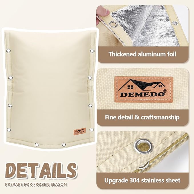 Backflow Preventer Insulation Cover - 3 Way Opening Pipe Insulation Cover for Irrigation Valve, Sprinkler Cover for Outside - Winter Freeze Protection Backflow Cover - 30" W x 24" H, Beige
