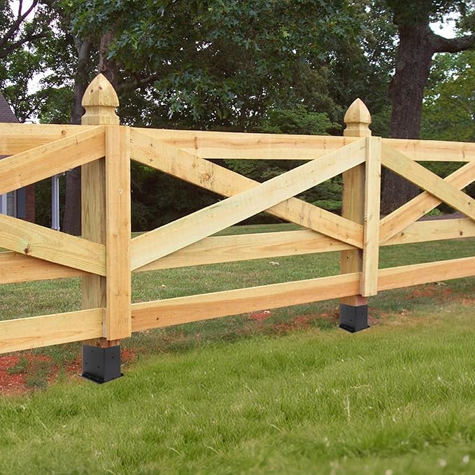 2 Set 4"x 6" Fence Post Anchor Ground Spike, 22" Heavy Duty Metal Fence Stake Post Bases (Inner Size 3.6"x5.6") with Black Powder Coated for Fence, Deck, Railing, Mailbox and Porch