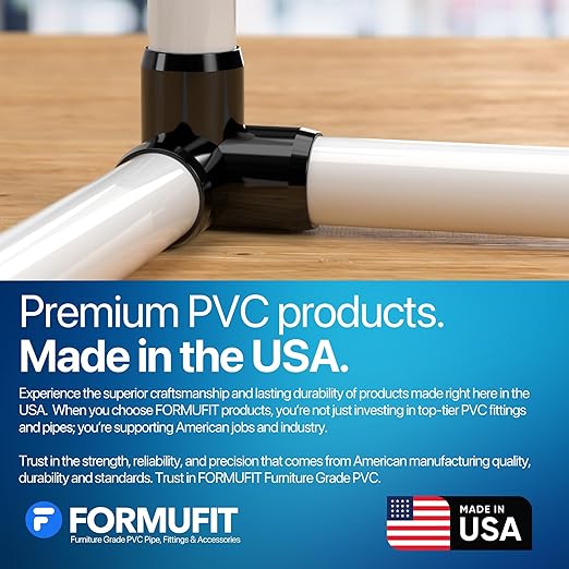 FORMUFIT 3/4” 3-Way Elbow Furniture Grade PVC Fitting in Black, Made in USA, UV-Resistant, Impact-Proof, 1.050” Actual Socket Diameter (Pack of 8)