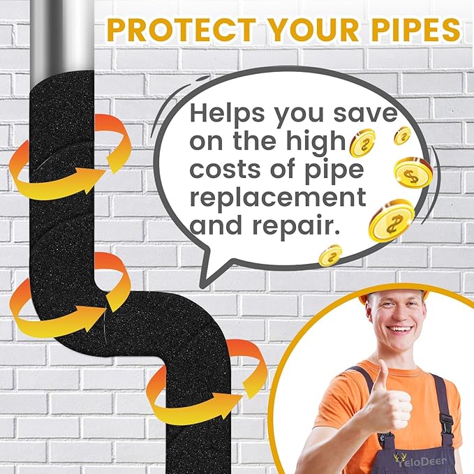 Pipe Insulation Wrap, 2 in X 13 Ft Foam Insulation Tape Self Adhesive Heat Tape for Water Pipes, Outdoor AC Line Pipes Winter Freeze Protection