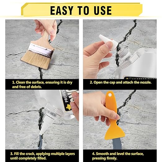 Concrete Crack Filler, High Elasticity Cement Crack Filler, Self Leveling Concrete Slab Repair Sealant for Driveway, Walkway, Patio, Waterproof Caulking Glue for Joint, Outdoor - 17.6 Floz