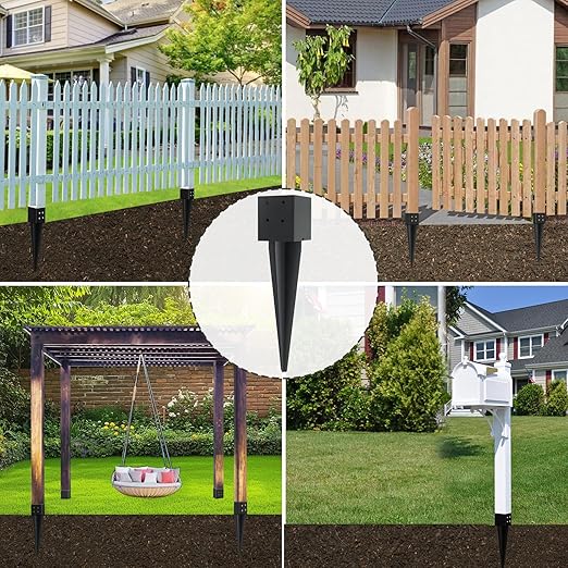 3 Pcs 4"x4" Fence Post Anchor Ground Spike 16"(Actual 3.6"x3.6") Heavy Duty Metal Fence Post Anchor with Black Powder-Coated for Deck,Fence,Porch,Railing,Mailbox