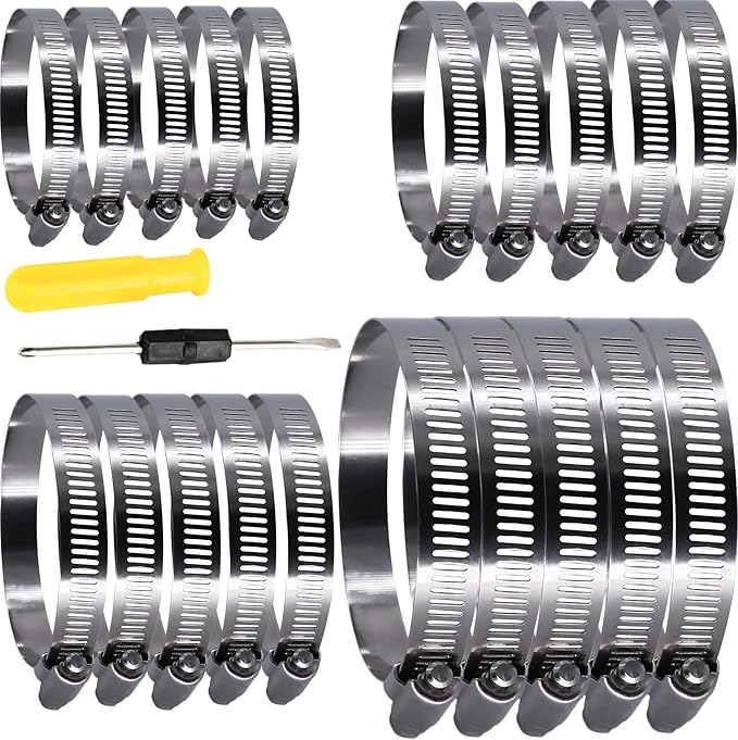 20pcs 304 Stainless Steel Adjustable 44-108mm Range Worm Gear Hose Clamps Assortment Kit from 2 Inch, 3 Inch, 4 Inch Fuel Line Hose Pipe Clamp for Dryer Vent Hose clamps (Silver)