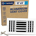 12x6 Inch (Duct Opening) Aluminum 3-Way Air Flow Vent – HVAC Vent Cover for Wall or Ceiling – Quiet HVAC Wall Register with Multi-Shutter Damper – Adjustable Curved Blade - Plastic Seal for Tight Fit