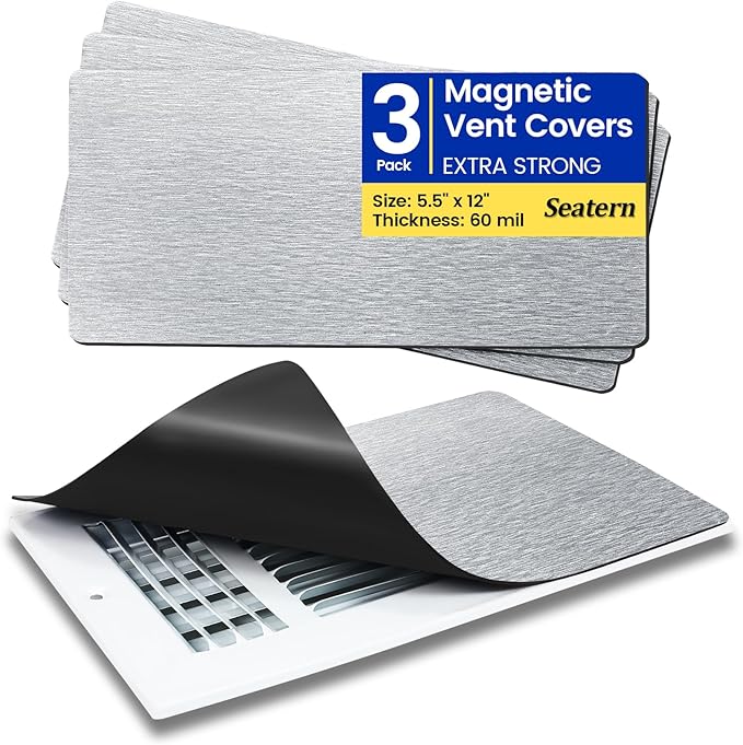 Magnetic Vent Covers, Extra Strong Magnets, Silver 5.5" x 12" (3 Pack) Ultra Thick 60mil, Complete Seal, Air Vent Covers for Home Floor, Ceiling, Wall Registers, HVAC, AC, and Heater Vents