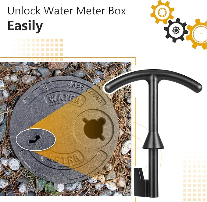 Feekoon 2 Pack 5.5'' Water Meter Box Key, Compatible with M07001 Water Meter Cover Key, Water Meter Cover/lid Opening Tool, Quality Metal T Wrench Hook to Access the Main Valve for Turning Water off