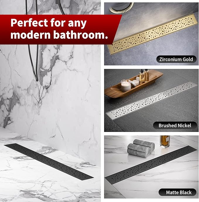 Sharp-tec 36 inch Linear Shower Drain, Black Rectangular Floor Drain, V-Shape Design Drain Channel, 304 Stainless Steel, cUPC Certificated for Bathroom Shower Room (Drain Base is Not Included)