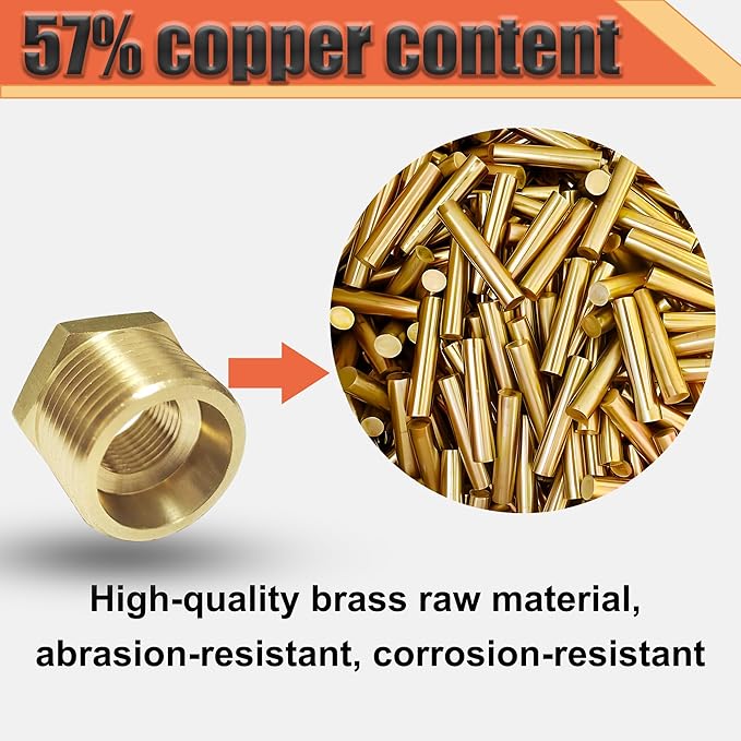 Brass 3/4" NPT Male to 1/2" Female Reducer Bushing, Brass Pipe Hex Bushing NPT Male to Female Pipe Fitting Adapter for Reduce Pipe (3/4”mnpt-1/2”fnpt)