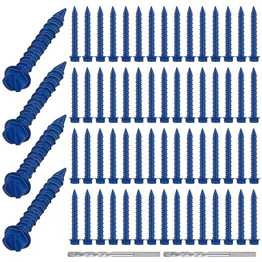 200 Qty 3/16" x 2-3/4" Hex Head Concrete Screws Anchor with Drill Bits Blue Slotted Hex Screws for Anchor Masonry, Block, Brick, Cement, Stucco, Diamond Point and Wood Fastening