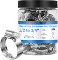 24PCS Heavy Duty Hose Clamps Stainless Steel 304,1/2" Hose Clamp to 3/4" Hose Clamp (13-19mm) Adjustable Worm Gear Drive Small Radiator Hose Clamps,Pipe Clamp for Automotive and Industrial Use