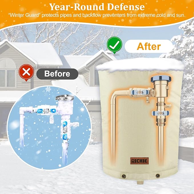Backflow Preventer Cover (5°F) Heavy-Duty 5-Layer Insulated Enclosure, Freeze & All-Weather Protection for Outdoor Pipe, Irrigation Sprinkler Valve, Well Water Pump & PVB, 22" Wx16 H Beige