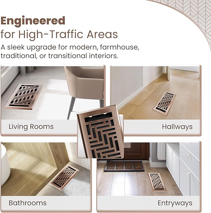 Floor Register 4x10 Vent Cover – 2 Pack – Heavy-Duty Steel, Rustproof & Walkable Grates, Drop-in Install, Adjustable Air Supply Switch - Decorative Herringbone Design, Satin Bronze